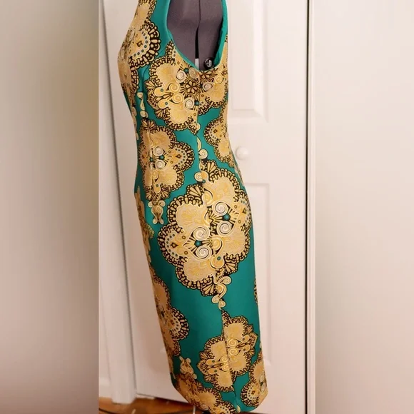 New York & Company Women's Stretch Sheath Dress Gold\Green | Small - Picture 7 of 16